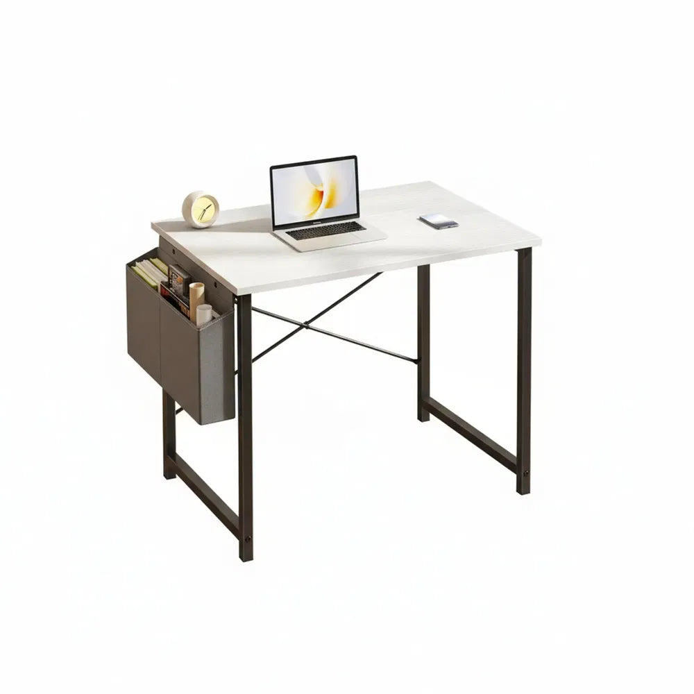 White desk with a laptop on a white background