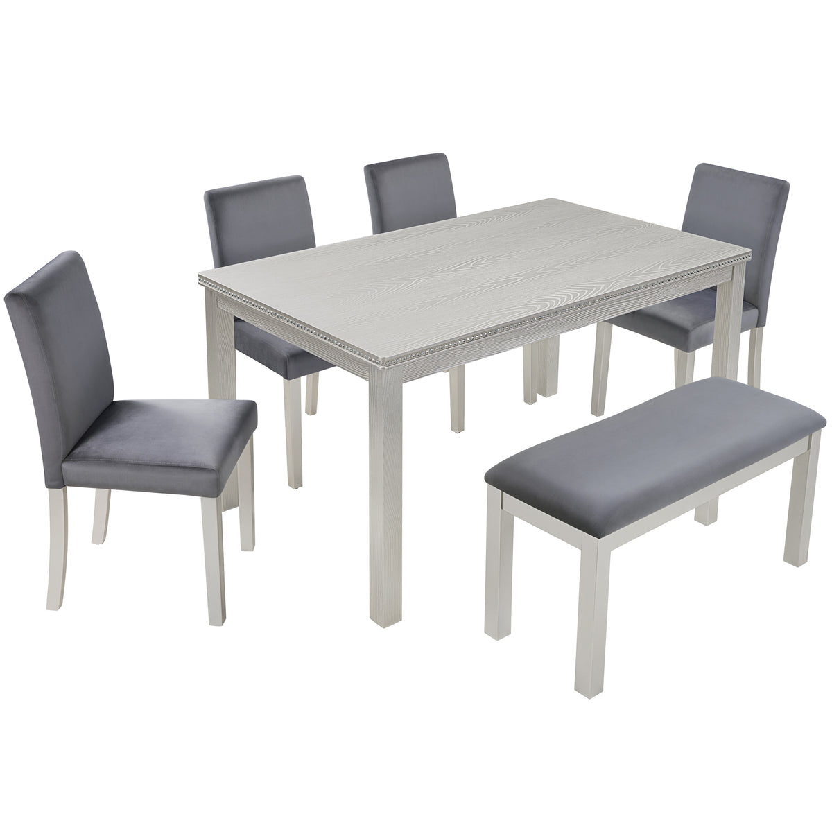 Dining set with a table and four chairs on a white background