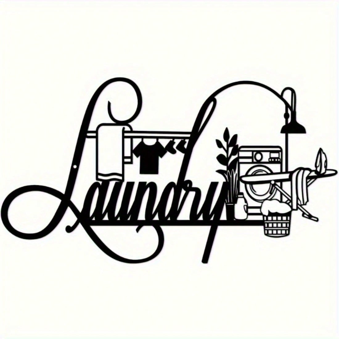 Decorative text 'Laundry' with laundry-themed illustrations on a white background